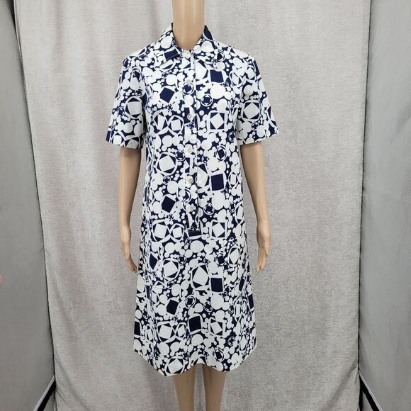 Vintage Homemade Geometric Patterned Shirt Dress Blue White - Picture 8 of 14